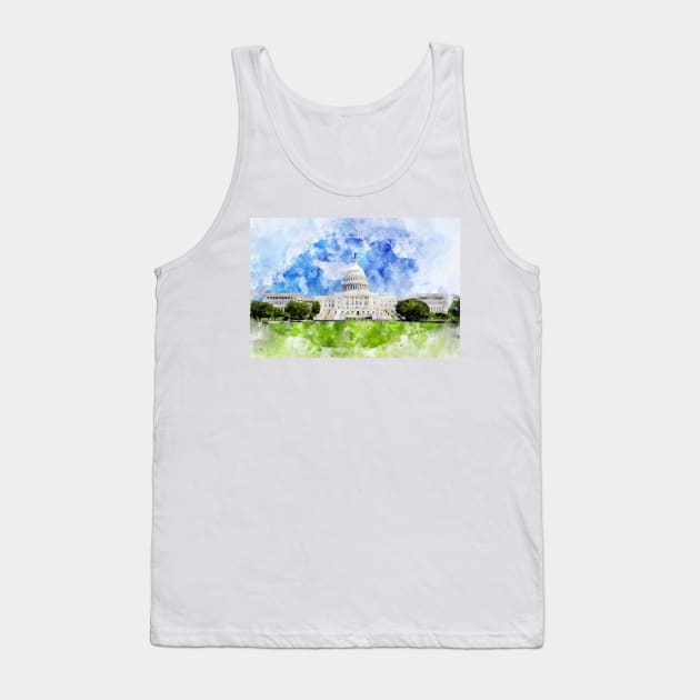 United States Capitol in Washington DC Watercolor - 01 Tank Top by SPJE Illustration Photography